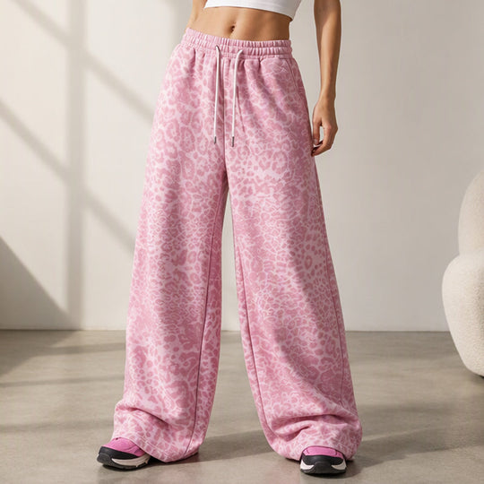 Pantalon de survêtement décontracté à larges jambes et imprimé léopard pour femme