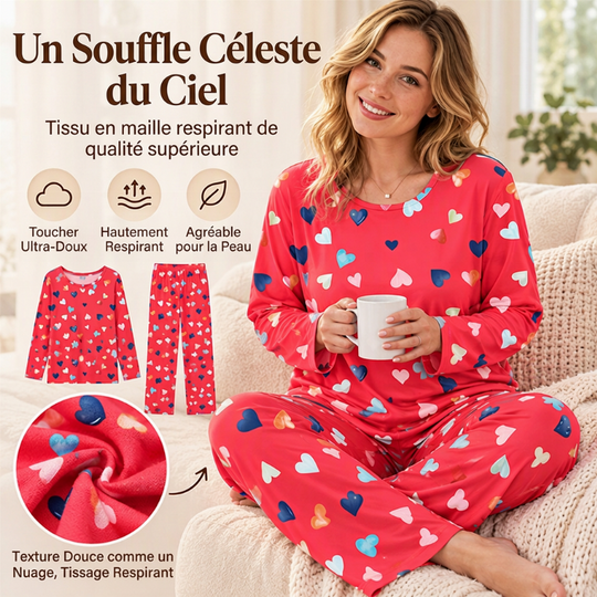 Ensemble de pyjamas à manches longues avec imprimé cœur pour femmes