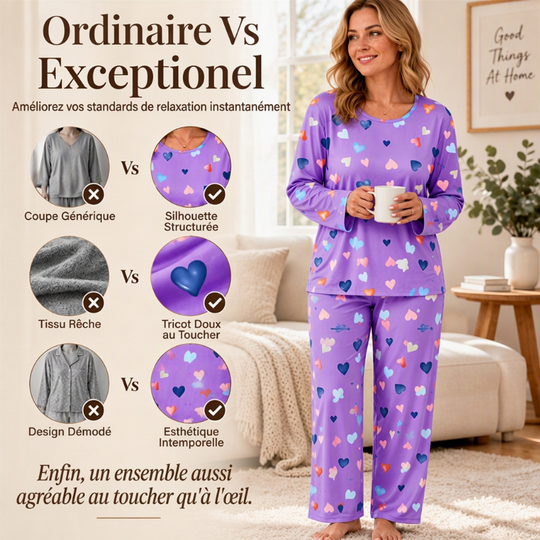 Ensemble de pyjamas à manches longues avec imprimé cœur pour femmes