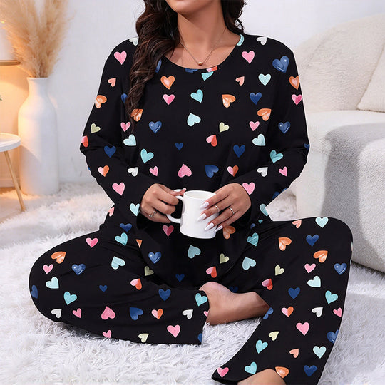 Ensemble de pyjamas à manches longues avec imprimé cœur pour femmes