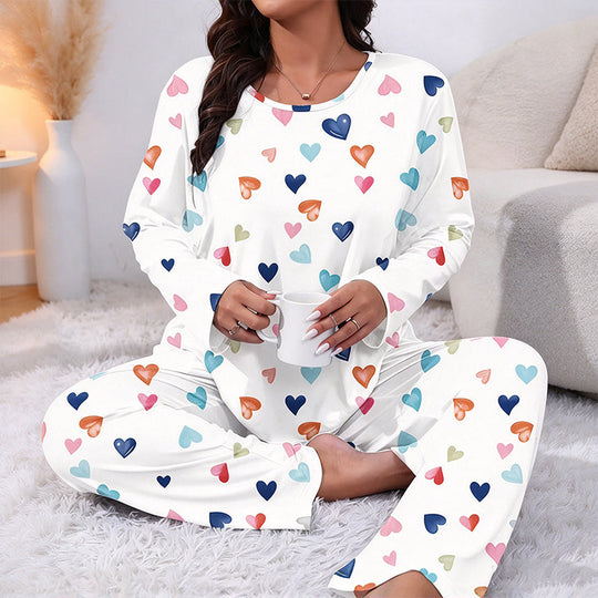 Ensemble de pyjamas à manches longues avec imprimé cœur pour femmes