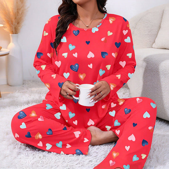 Ensemble de pyjamas à manches longues avec imprimé cœur pour femmes