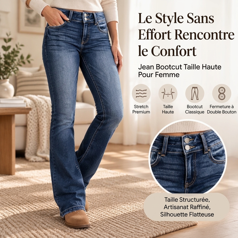 Jeans évasés à taille haute et double boutonnage pour femmes
