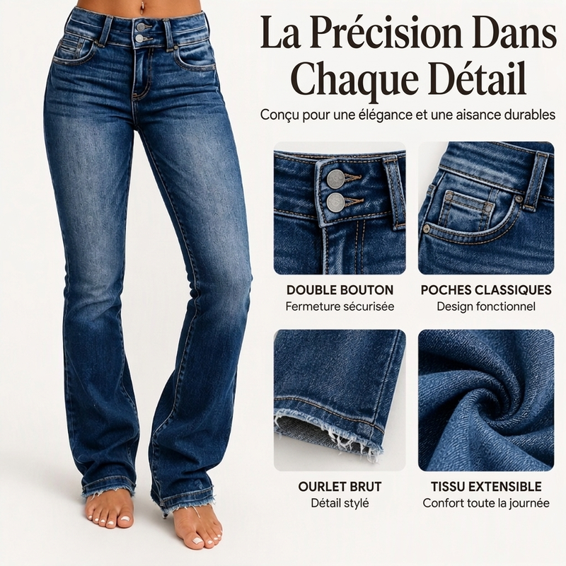 Jeans évasés à taille haute et double boutonnage pour femmes