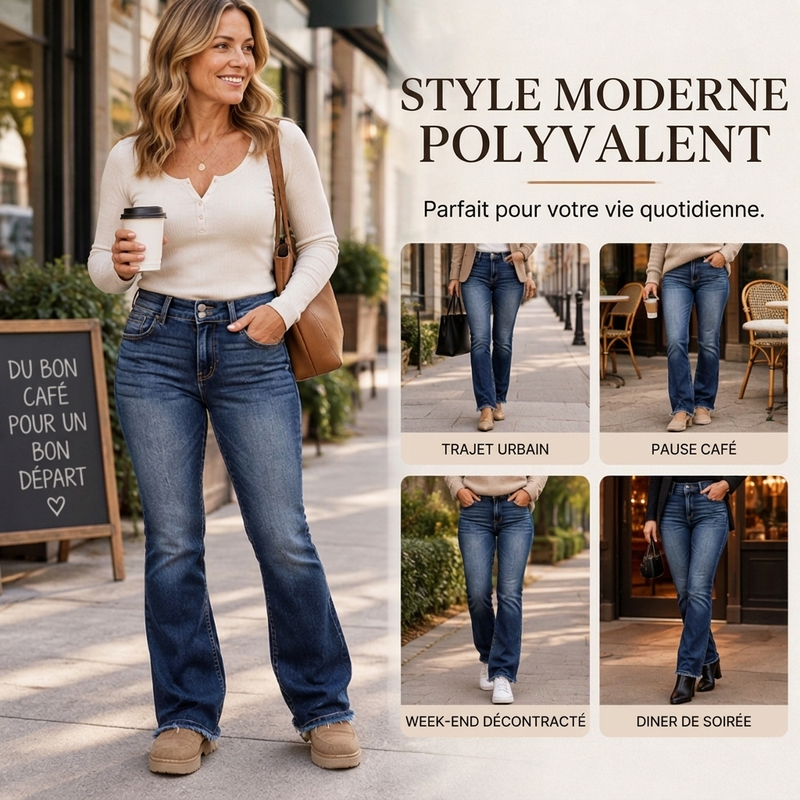 Jeans évasés à taille haute et double boutonnage pour femmes