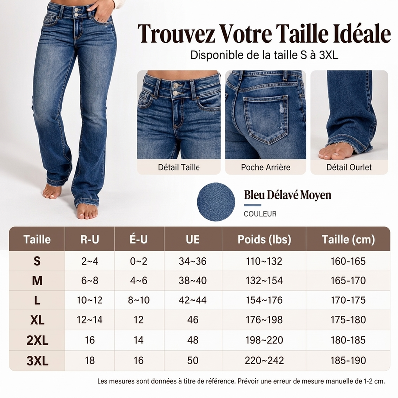 Jeans évasés à taille haute et double boutonnage pour femmes