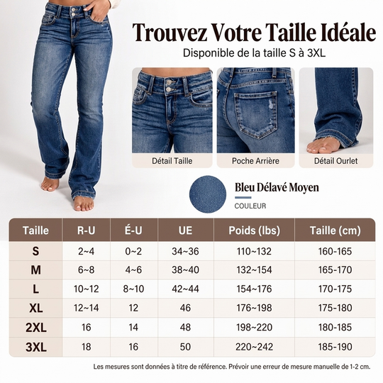 Jeans évasés à taille haute et double boutonnage pour femmes