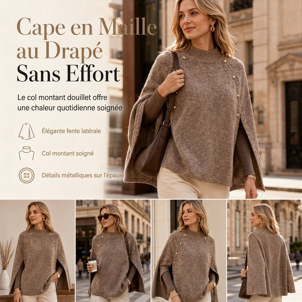 Poncho Cape en tricot boutonné pour femme