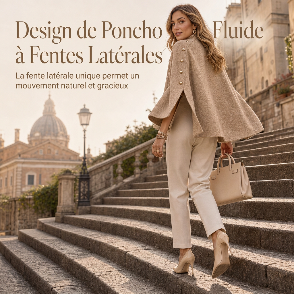 Poncho Cape en tricot boutonné pour femme