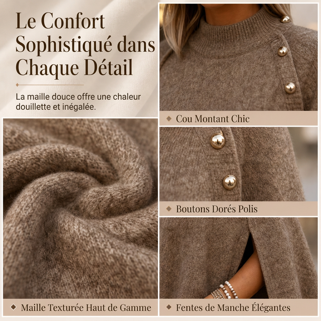 Poncho Cape en tricot boutonné pour femme