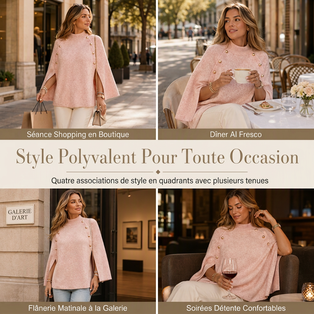 Poncho Cape en tricot boutonné pour femme