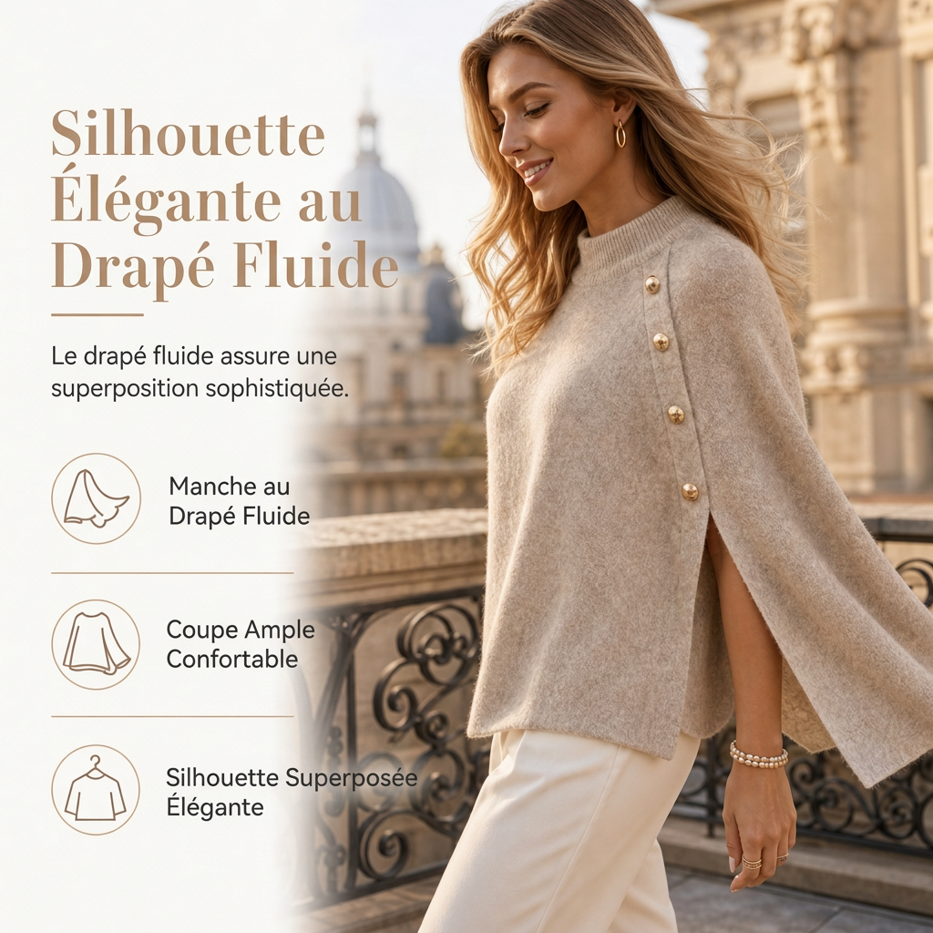 Poncho Cape en tricot boutonné pour femme