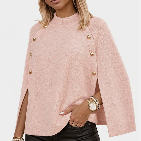 Poncho Cape en tricot boutonné pour femme