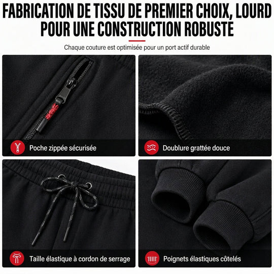 Pantalon de jogging d'hiver pour femme, doublure en polaire, avec poches à fermeture éclair