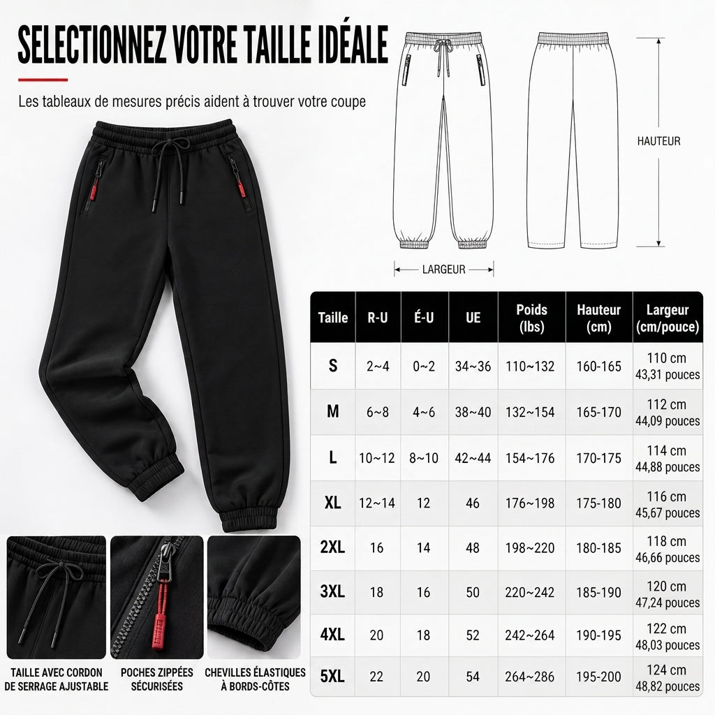 Pantalon de jogging d'hiver pour femme, doublure en polaire, avec poches à fermeture éclair