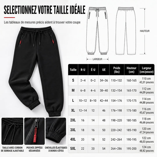 Pantalon de jogging d'hiver pour femme, doublure en polaire, avec poches à fermeture éclair