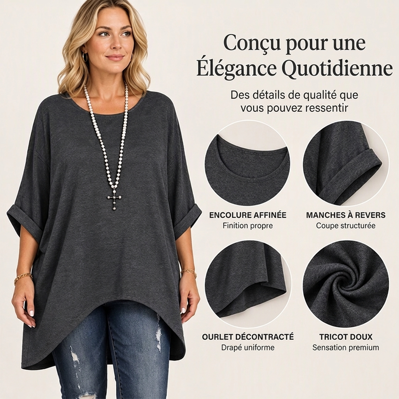 Haut décontracté pour femme à manches chauve-souris et coupe asymétrique