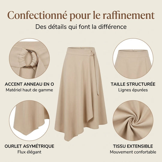 Jupe midi fendue avec anneau O et lien de serrage pour femme