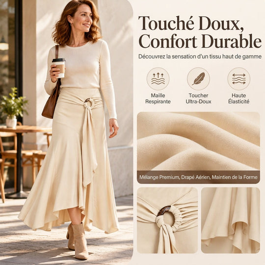 Jupe midi fendue avec anneau O et lien de serrage pour femme