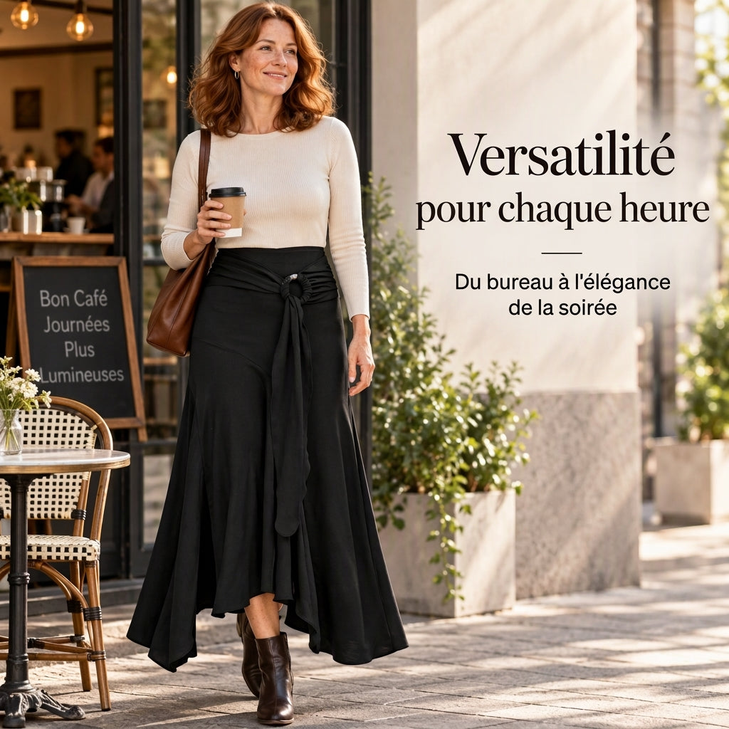 Jupe midi fendue avec anneau O et lien de serrage pour femme