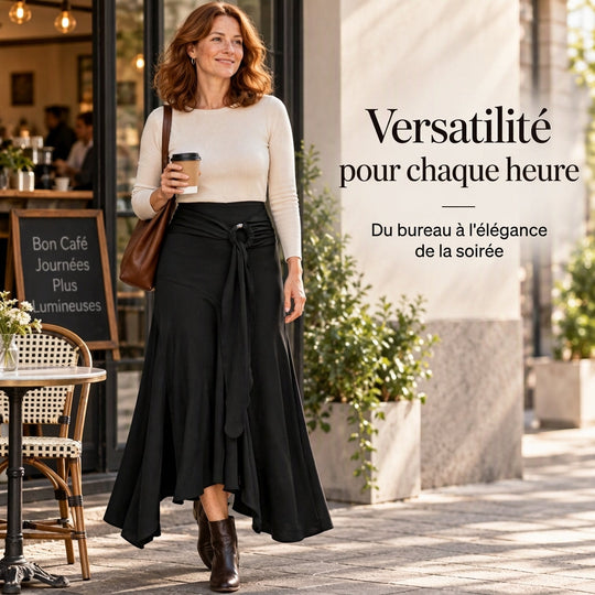Jupe midi fendue avec anneau O et lien de serrage pour femme