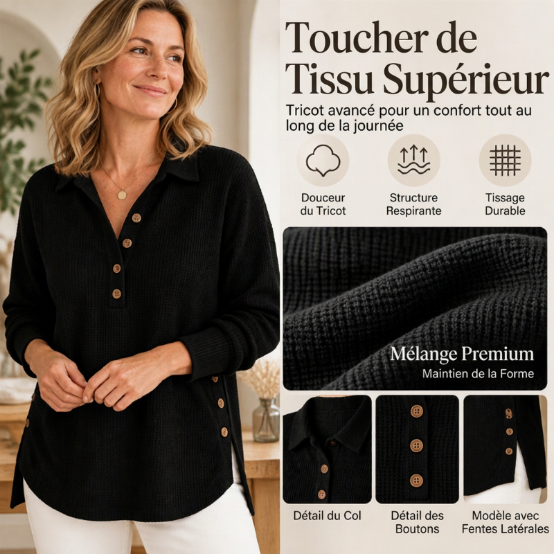 Haut à manches longues en maille gaufrée pour femme