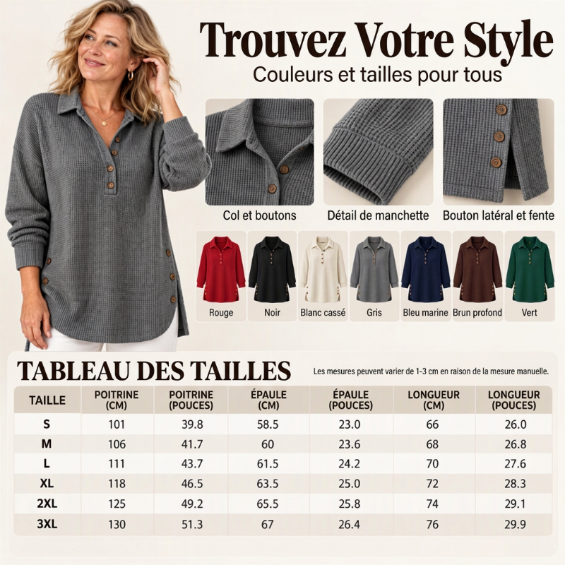 Haut à manches longues en maille gaufrée pour femme