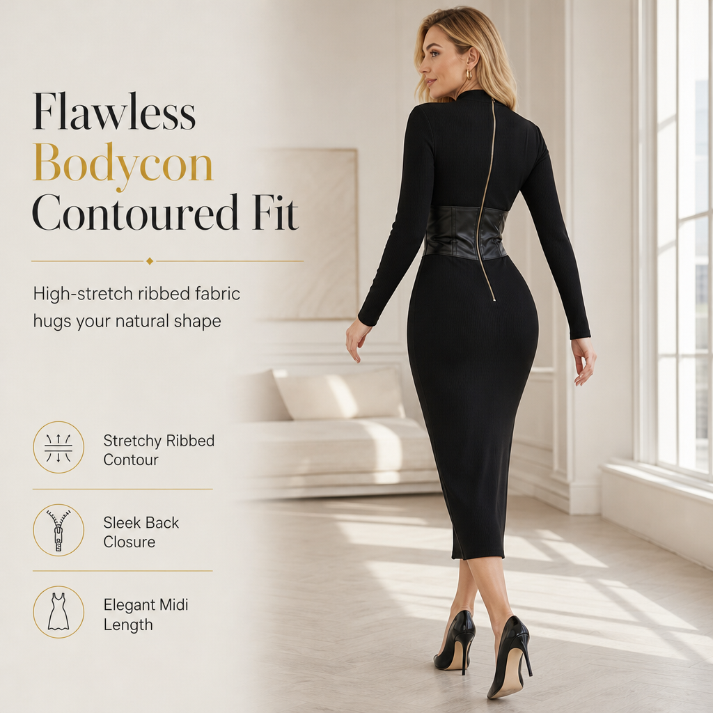 ✨Sculpted Waist, Elegant Curve – Women's Ribbed Bodycon Dress
