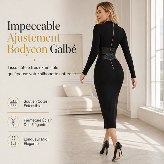 Robe pull mouchetée à manches longues et col rond pour femme, coupe slim moulante