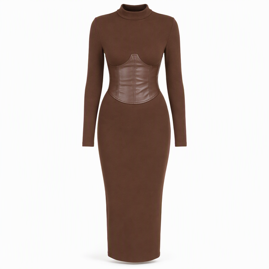 Robe pull mouchetée à manches longues et col rond pour femme, coupe slim moulante