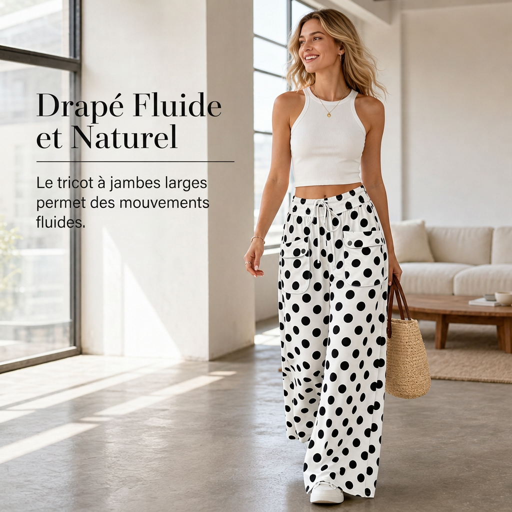 Pantalon large à pois décontracté pour femme