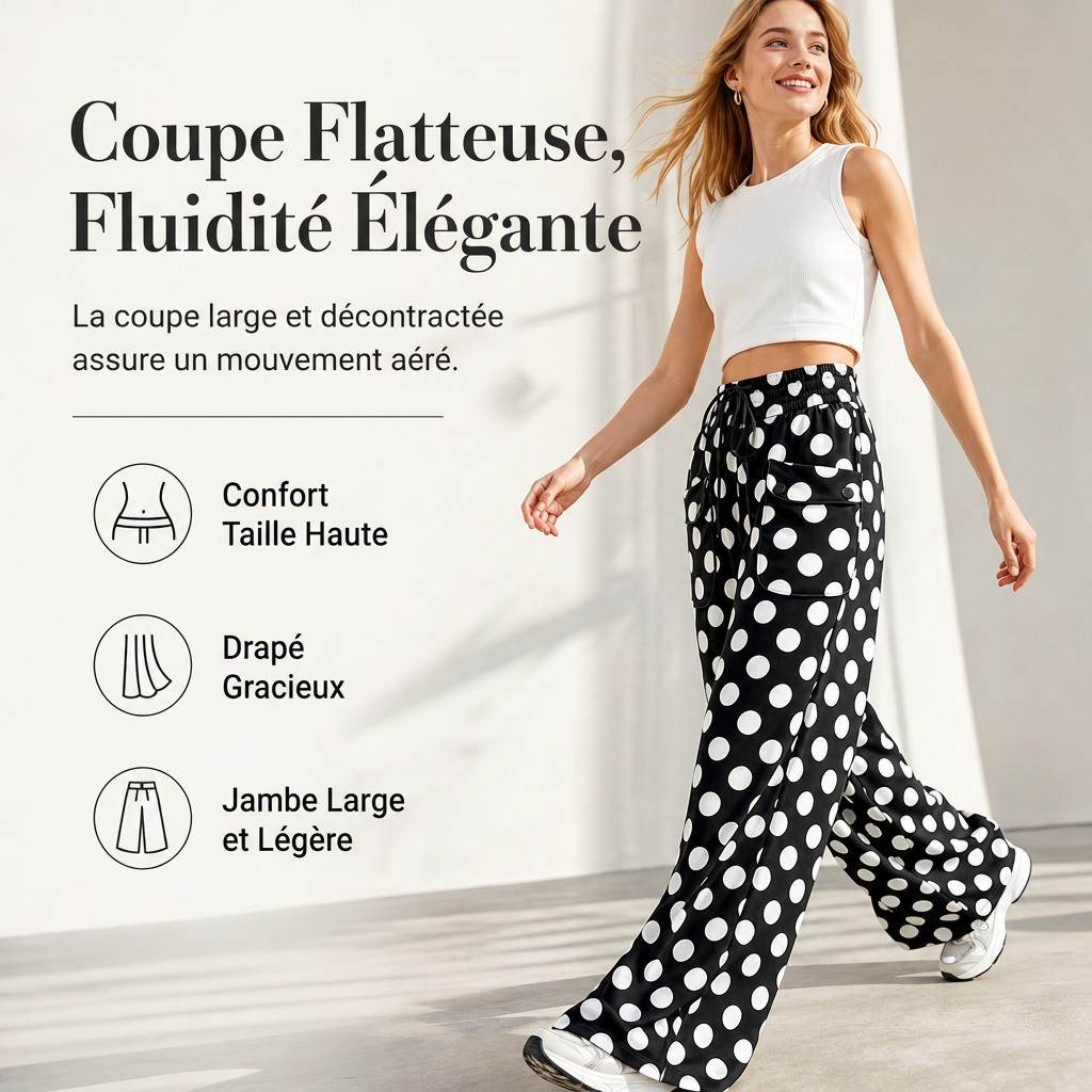 Pantalon large à pois décontracté pour femme