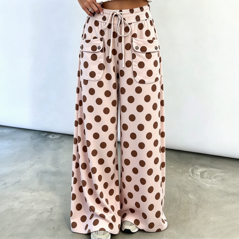 Pantalon large à pois décontracté pour femme