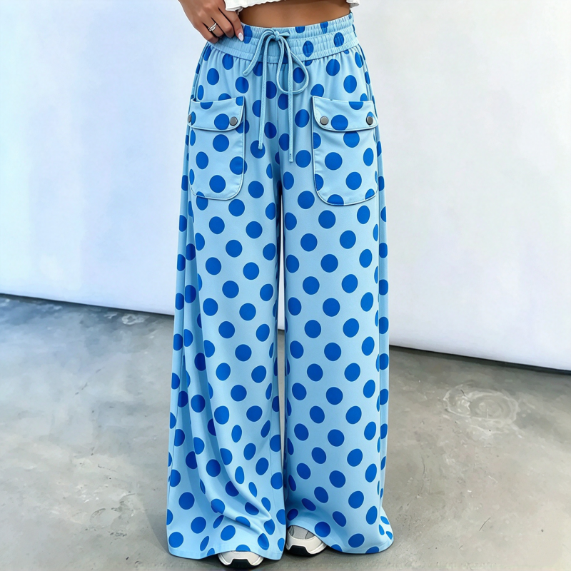 Pantalon large à pois décontracté pour femme