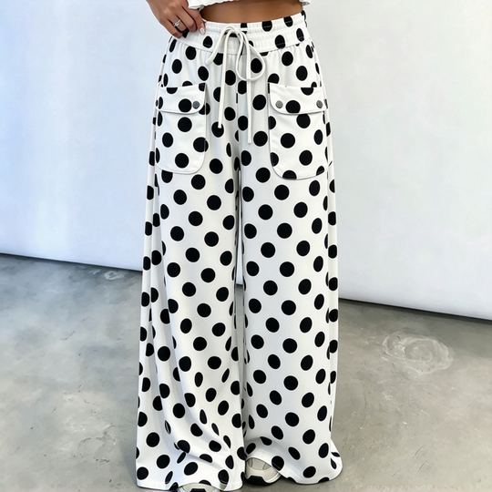 Pantalon large à pois décontracté pour femme