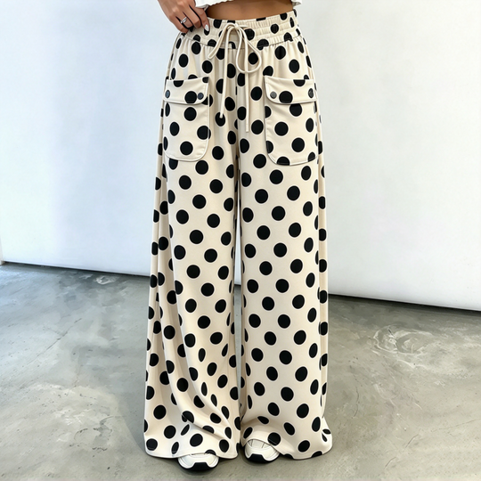 Pantalon large à pois décontracté pour femme