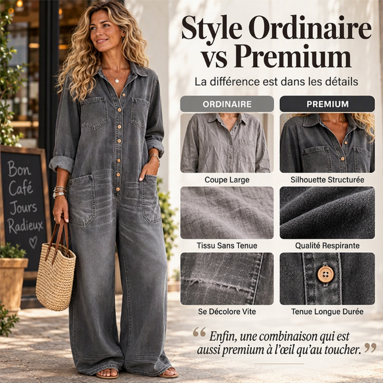 Combinaison en jean vintage à col pour femmes