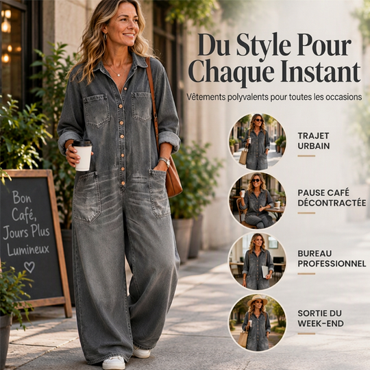 Combinaison en jean vintage à col pour femmes