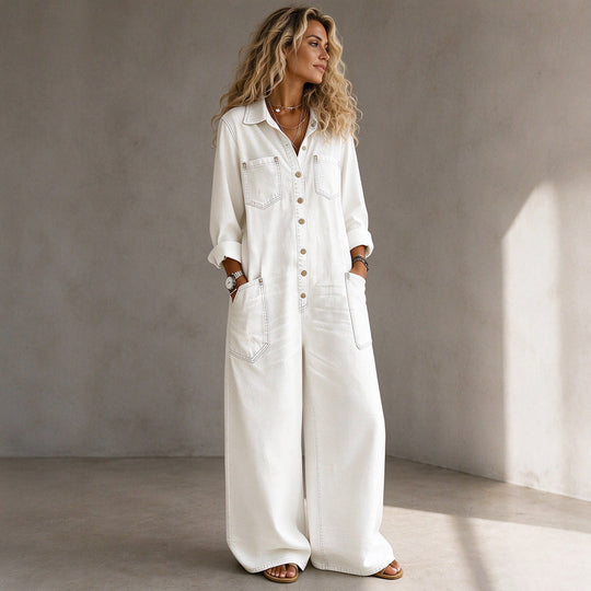 Combinaison en jean vintage à col pour femmes