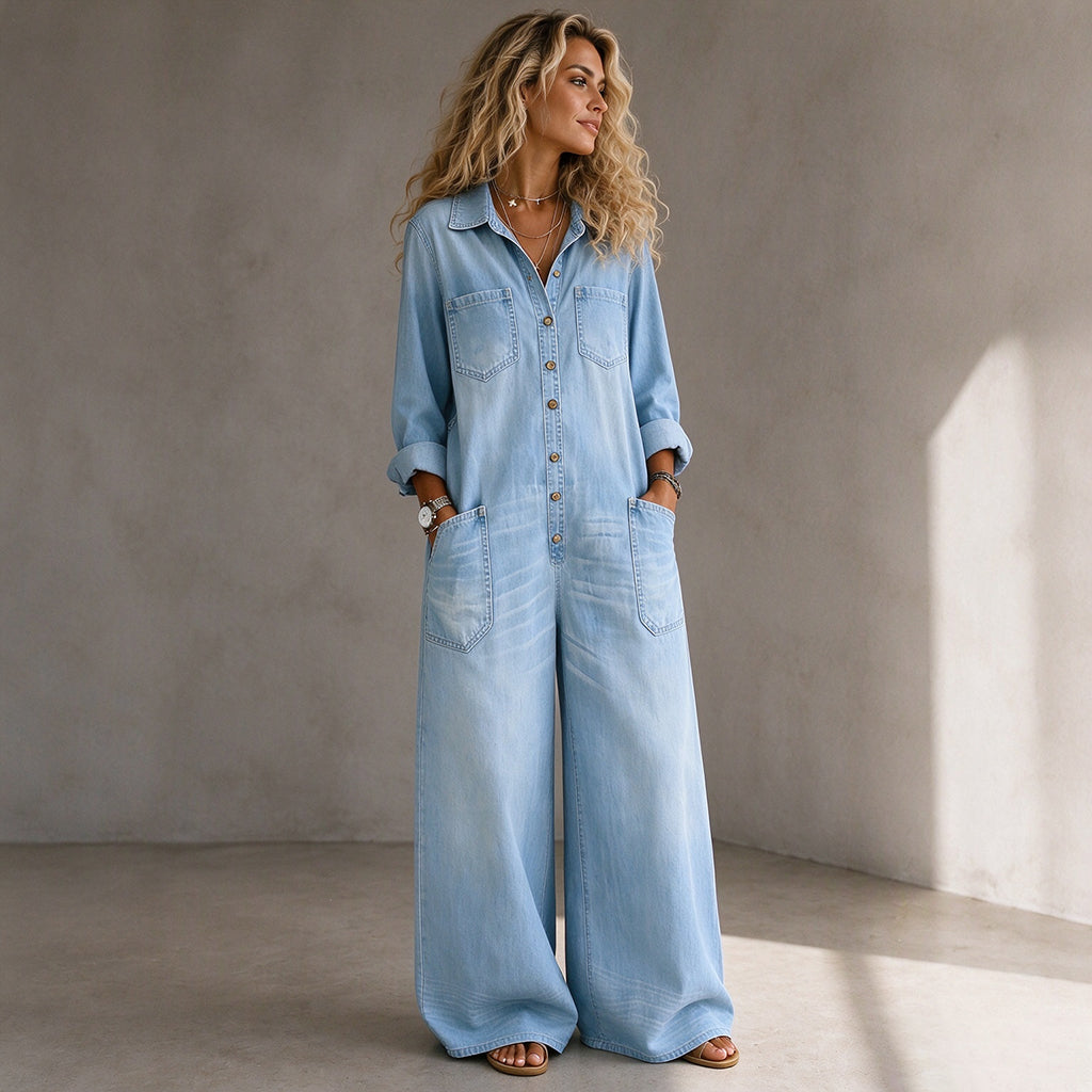Combinaison en jean vintage à col pour femmes