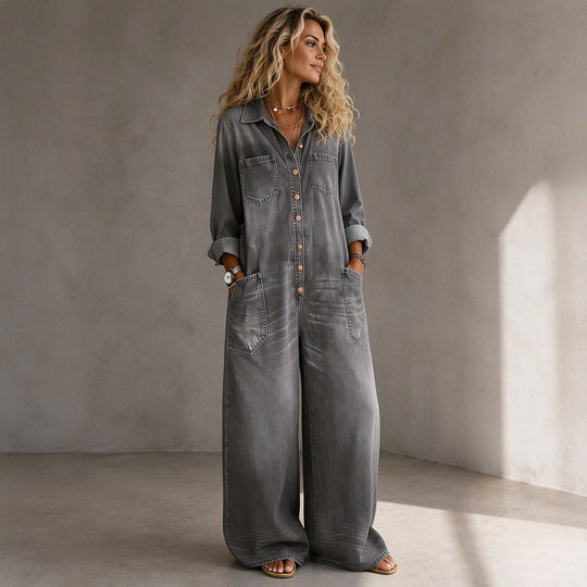 Combinaison en jean vintage à col pour femmes