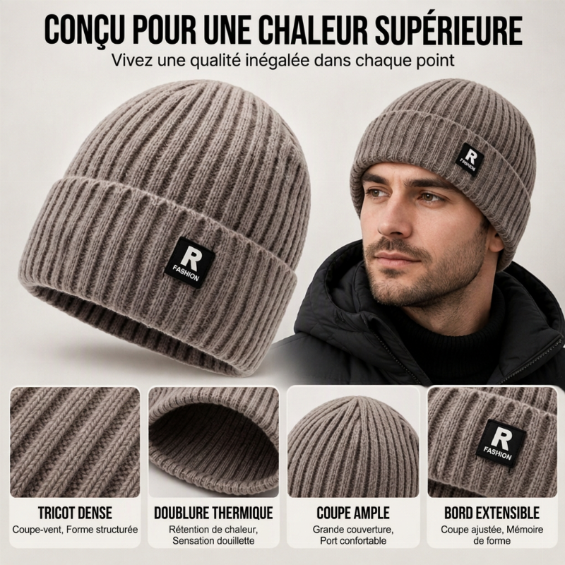 Bonnet chaud en maille slouchy pour homme