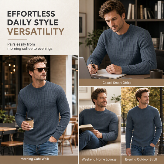 👜 -50 % sur toute la mode femme ! ✨Men's Casual Slim Fit Crew Neck Long Sleeve Sweatshirt
