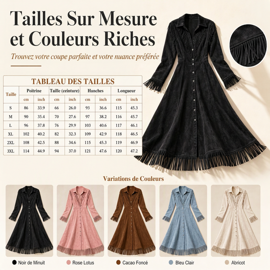 Robe à franges vintage à manches longues pour femmes