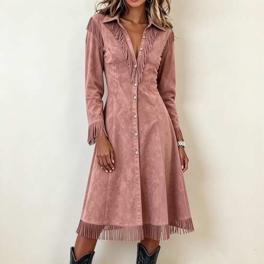 Robe à franges vintage à manches longues pour femmes