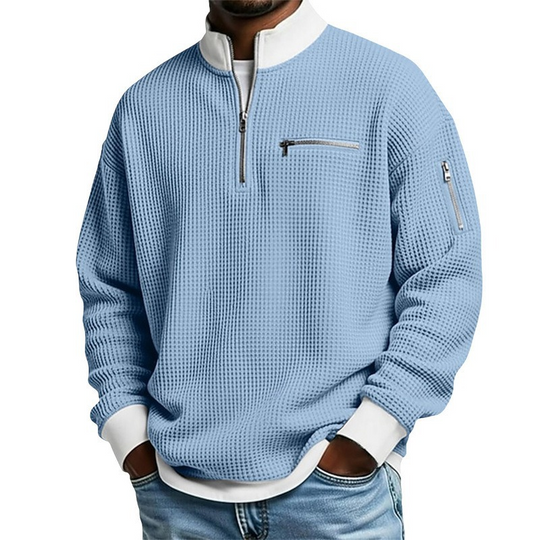 Sweatshirt décontracté pour homme en tissu nid d'abeille avec zip au quart