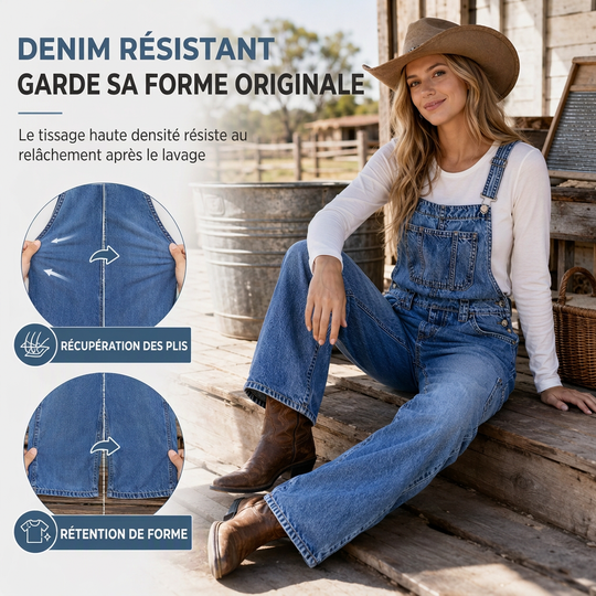 Salopette en denim extensible pour femme, pantalon à jambes larges avec bretelles réglables