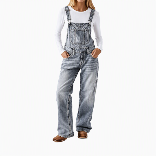 Salopette en denim extensible pour femme, pantalon à jambes larges avec bretelles réglables