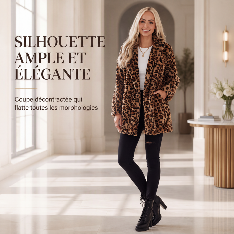 💖Soldes ! Prix cassés💖Manteau pour femme en fausse fourrure à motif léopard tendance