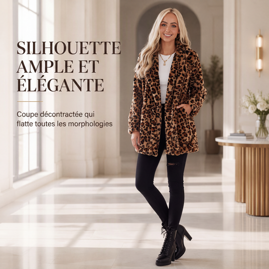 💖Soldes ! Prix cassés💖Manteau pour femme en fausse fourrure à motif léopard tendance